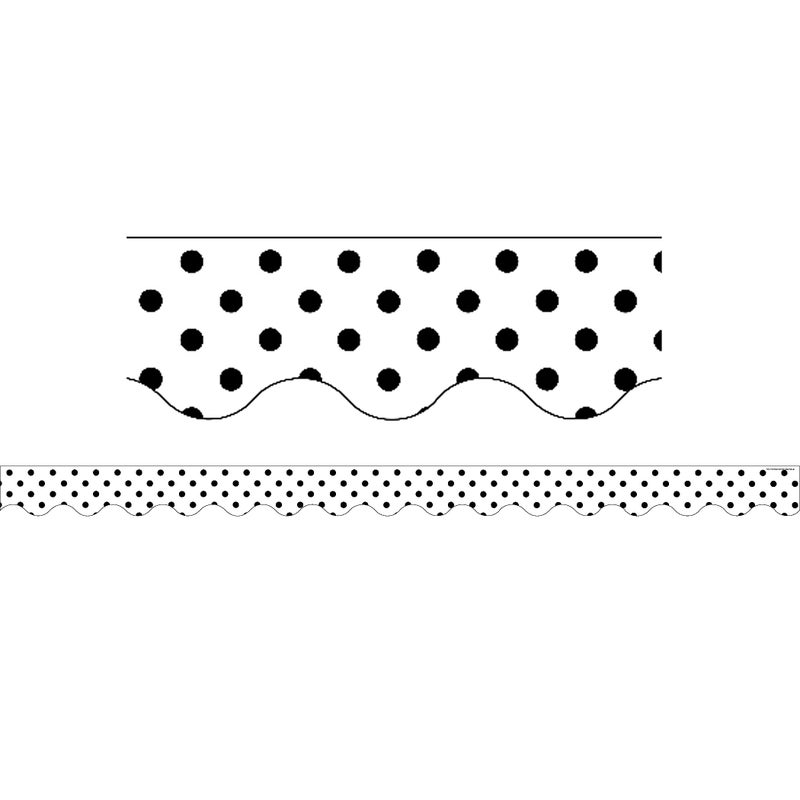 Teacher Created Resources Black Polka Dots on White Scalloped Border Trim (5593)